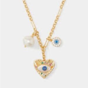 NWT Kate Spade Evil Eye Gold Toned Heart Pendant Necklace with Evil Eye & Pearl
